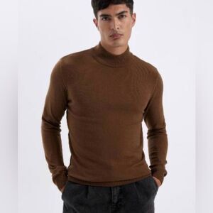 Lanificio Made In Peru Mock Neck Pullover Sweater In Brown Size M